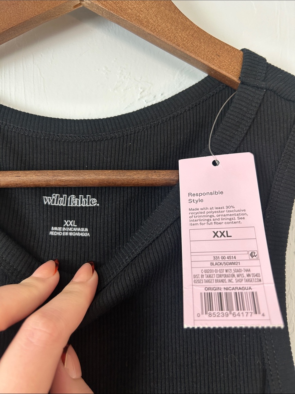 wild fable Black Cropped Ribbed Racer Back Tank Top - Picture 2 of 3